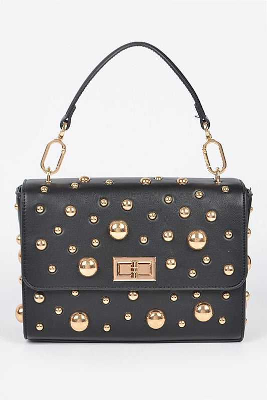 Gold Mix Studs Convertible Top Handle Swing Bag