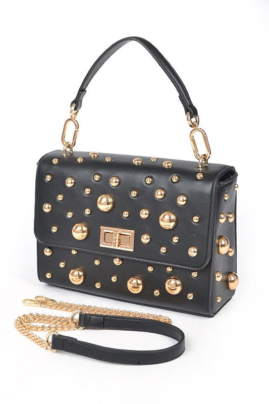 Gold Mix Studs Convertible Top Handle Swing Bag