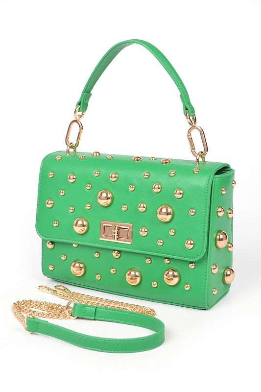 Gold Mix Studs Convertible Top Handle Swing Bag