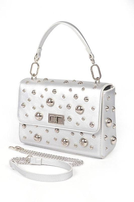 Gold Mix Studs Convertible Top Handle Swing Bag