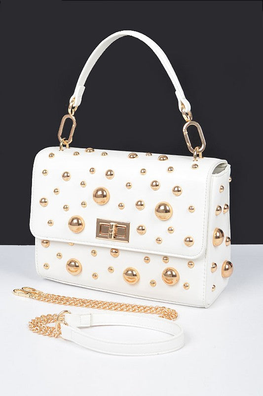 Gold Mix Studs Convertible Top Handle Swing Bag