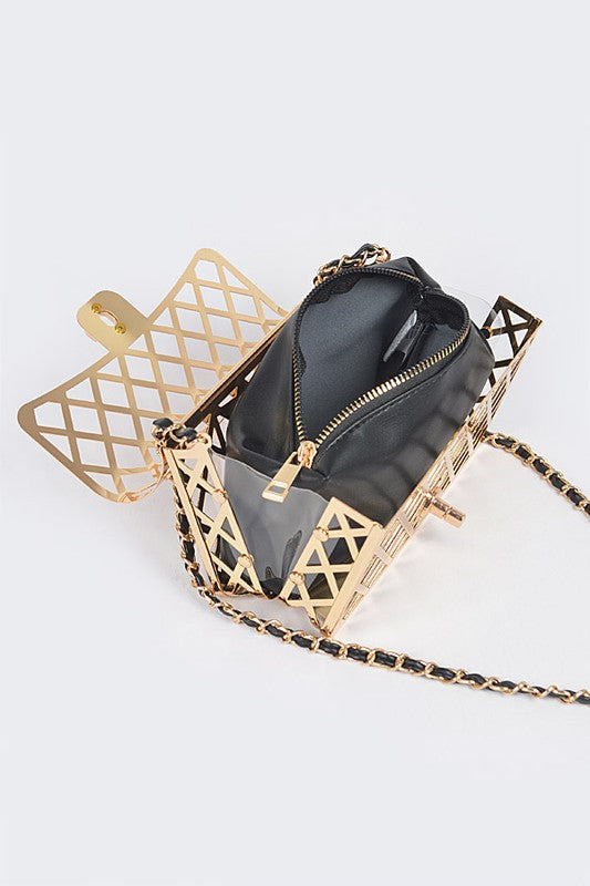 2 PC Metal Cage Iconic Shoulder Bag