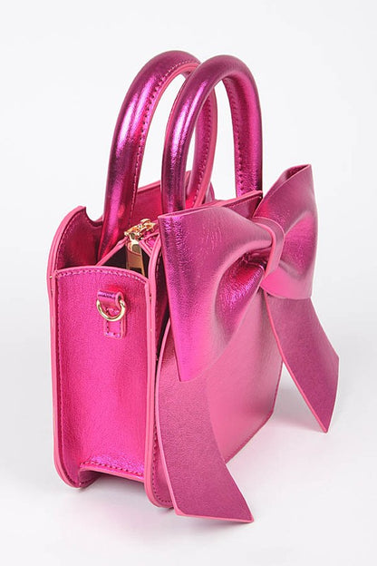 Ashley Metallic Bow Tie Top Handle Swing Bag