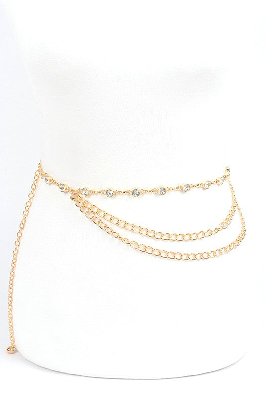 Rhinestone Station Mix Layer Chain Belt