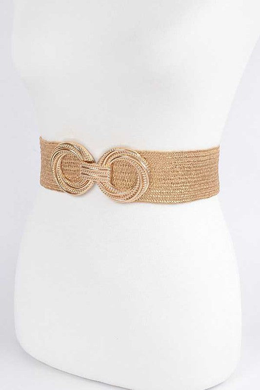 Metallic Faux Straw Elastic Belt