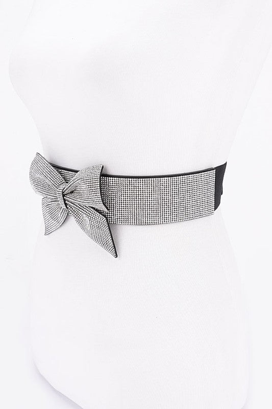 Rhinestone Bow Tie Elastic Fashion Belt