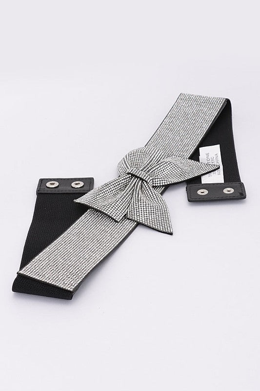 Rhinestone Bow Tie Elastic Fashion Belt