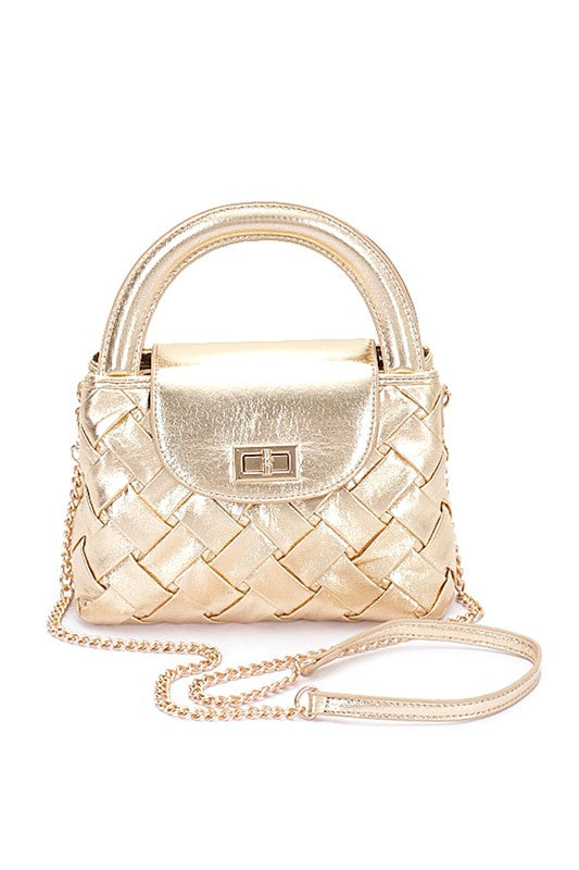 Metallic Weave Faux Leather Top Handle Swing Bag