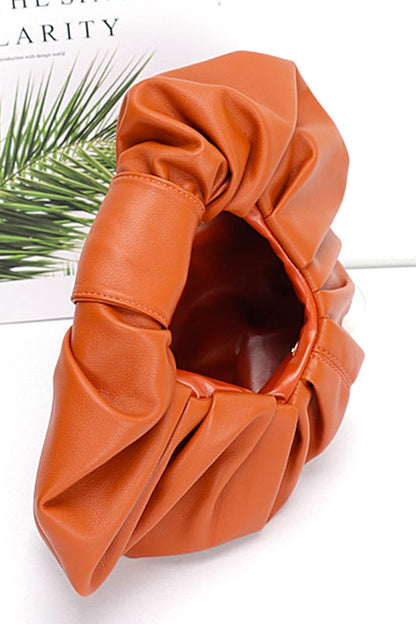 Circle Faux Leather Pleated Clutch