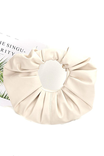 Circle Faux Leather Pleated Clutch