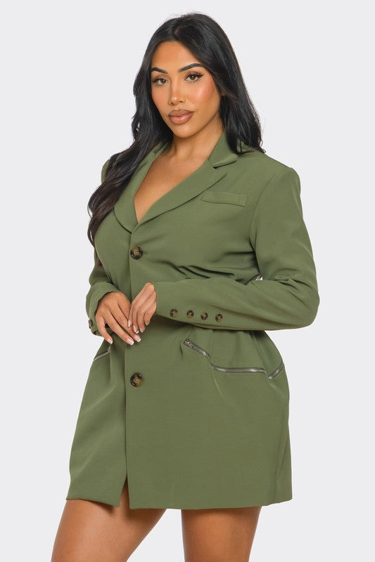 Green Tailored Utility Blazer Dress