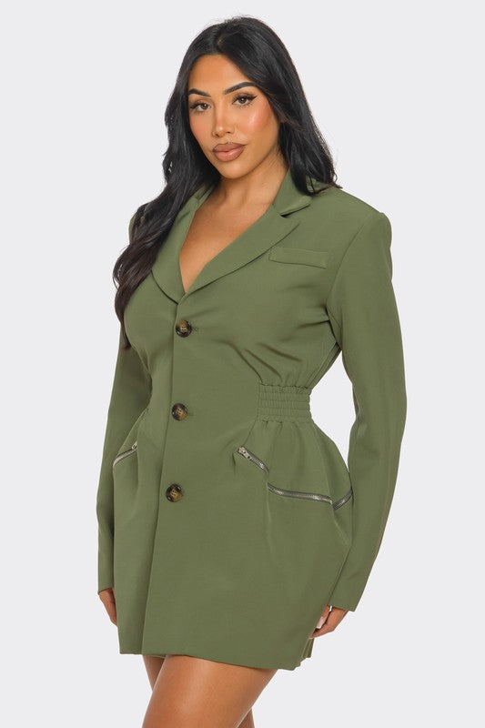 Green Tailored Utility Blazer Dress