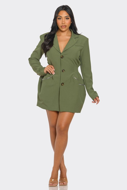 Green Tailored Utility Blazer Dress