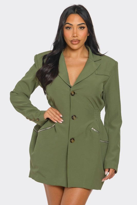 Green Tailored Utility Blazer Dress