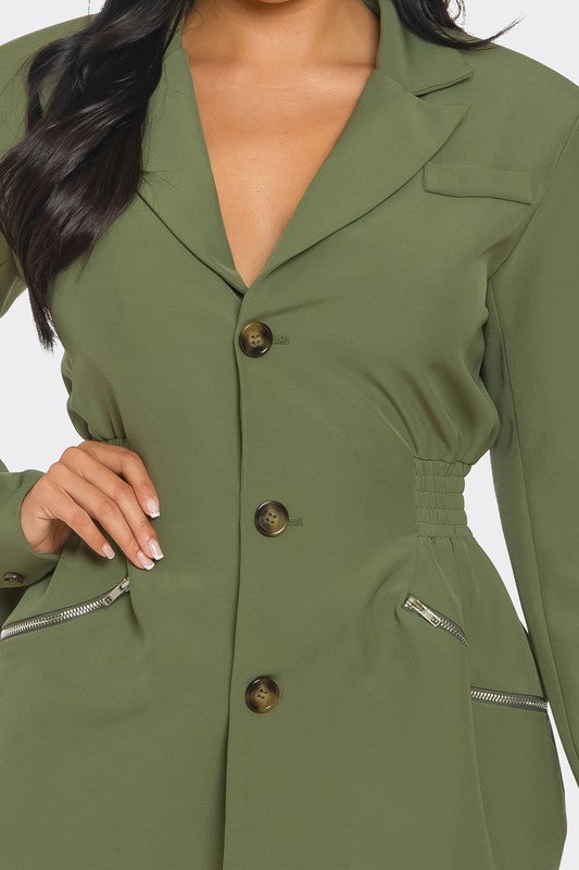 Green Tailored Utility Blazer Dress