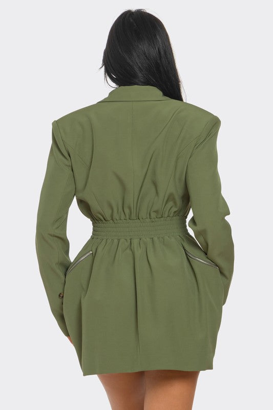 Green Tailored Utility Blazer Dress