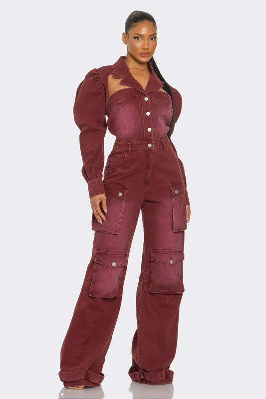 Ayo Burgundy Vintage Inspired Utility Jumpsuit