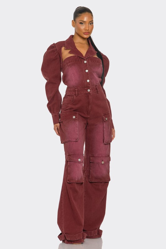 Ayo Burgundy Vintage Inspired Utility Jumpsuit