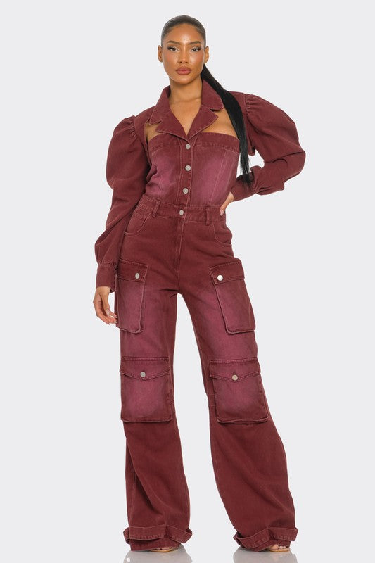 Ayo Burgundy Vintage Inspired Utility Jumpsuit