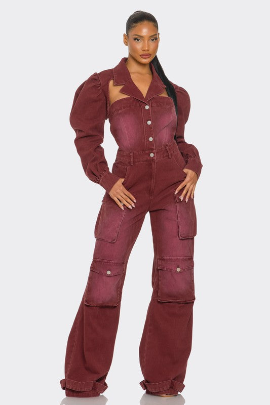 Ayo Burgundy Vintage Inspired Utility Jumpsuit