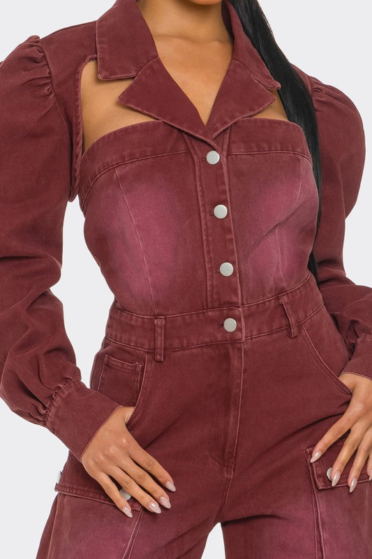 Ayo Burgundy Vintage Inspired Utility Jumpsuit