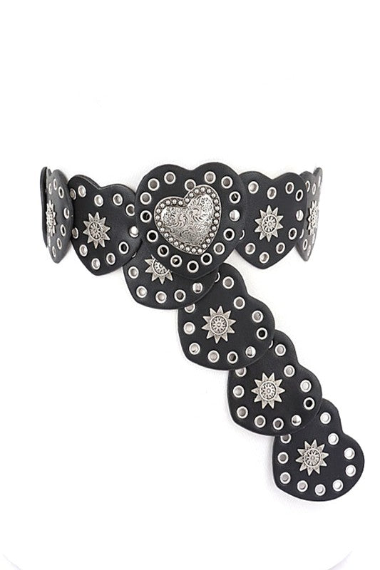 Heart Shape Buckle Western Studded Statement Belt