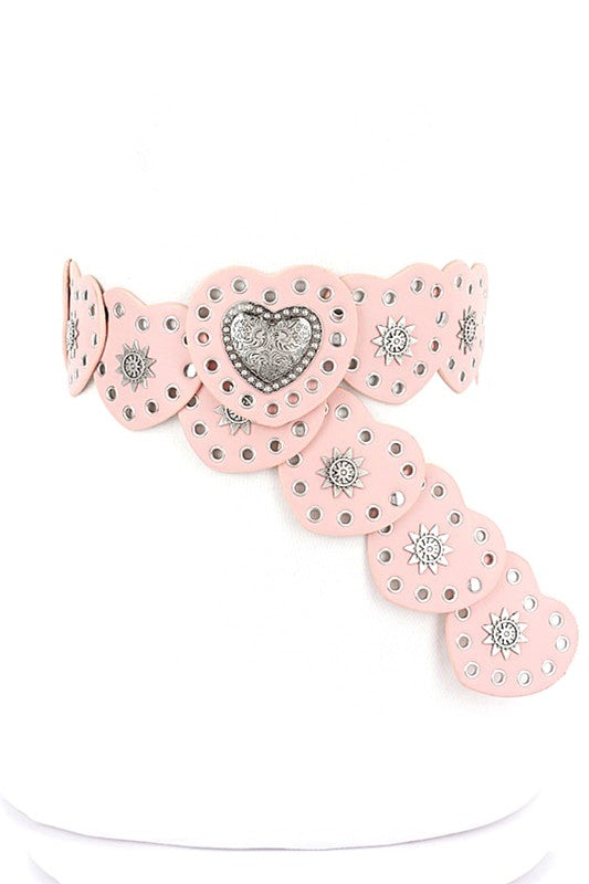 Heart Shape Buckle Western Studded Statement Belt