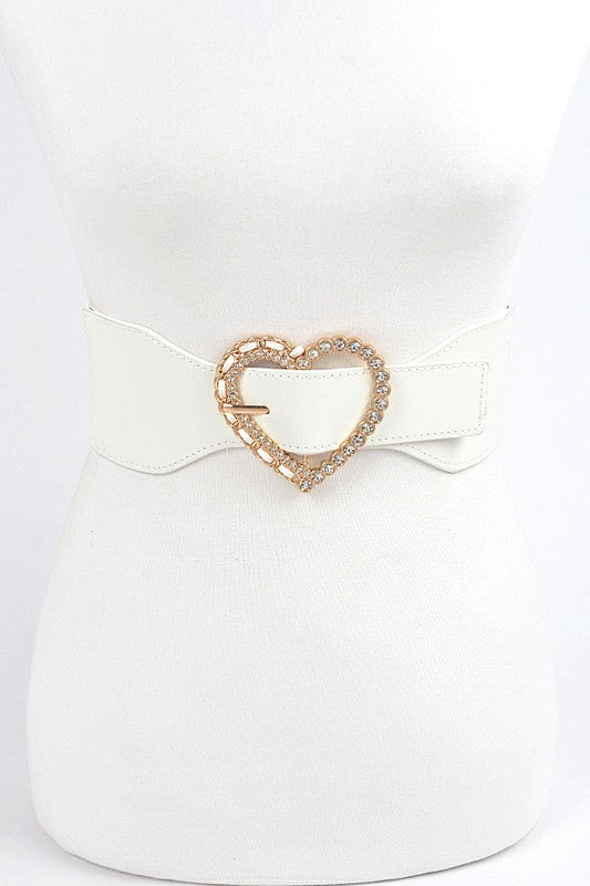 Crystal Heart Buckle Elastic Belt