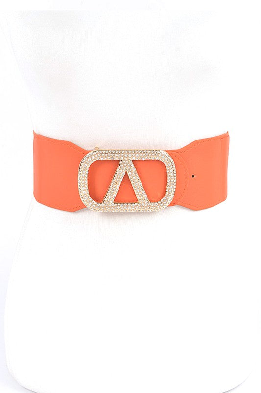 Crystal Logo Buckle Elastic Belt