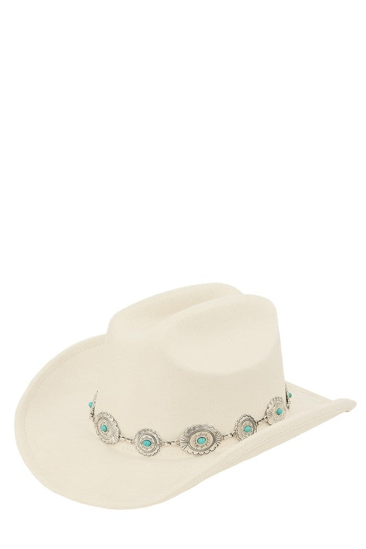 Silver and Turquoise Chain Accent Fedora Hat