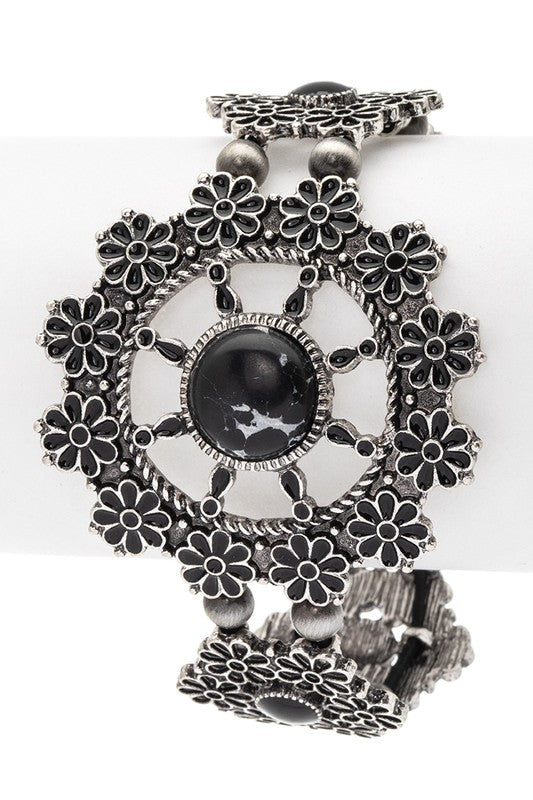 Stone Engraved Flower Western Bracelet