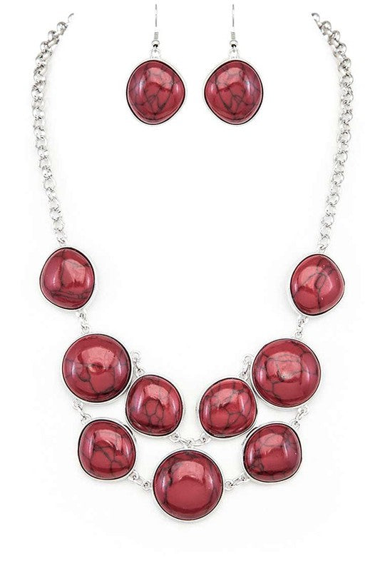 Pebble Stone Statement Necklace Set