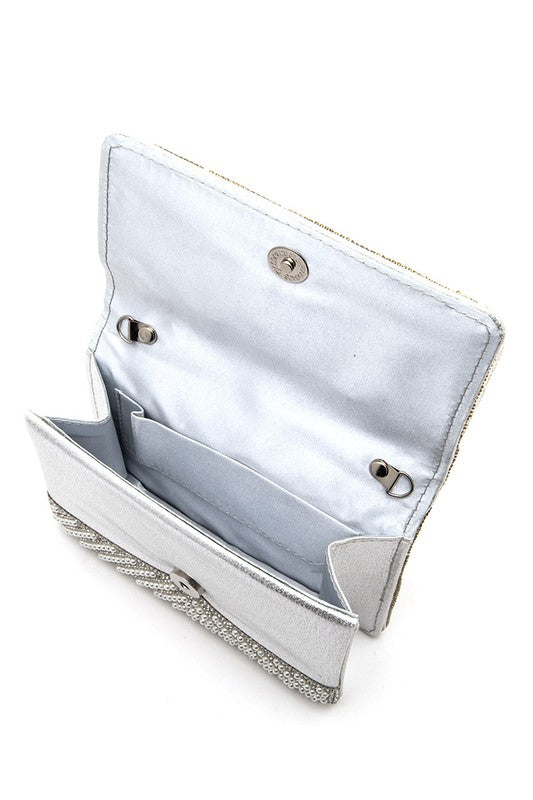 Pearl Studs Rhinestone Handle Clutch Bag