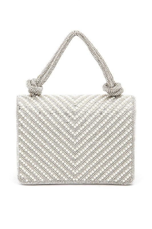 Pearl Studs Rhinestone Handle Clutch Bag