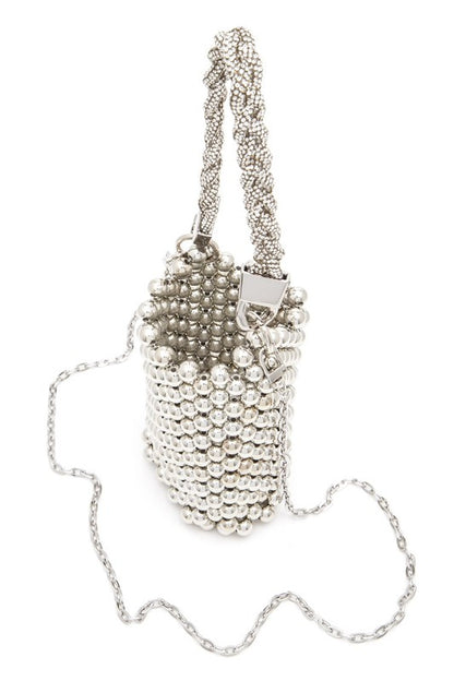 Braided Shiny Beads Top Handle Swing Clutch Bag