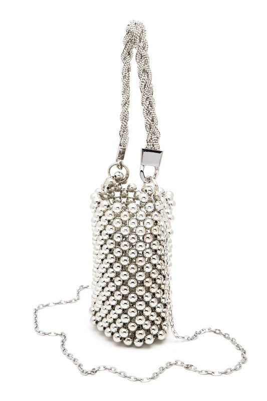 Braided Shiny Beads Top Handle Swing Clutch Bag