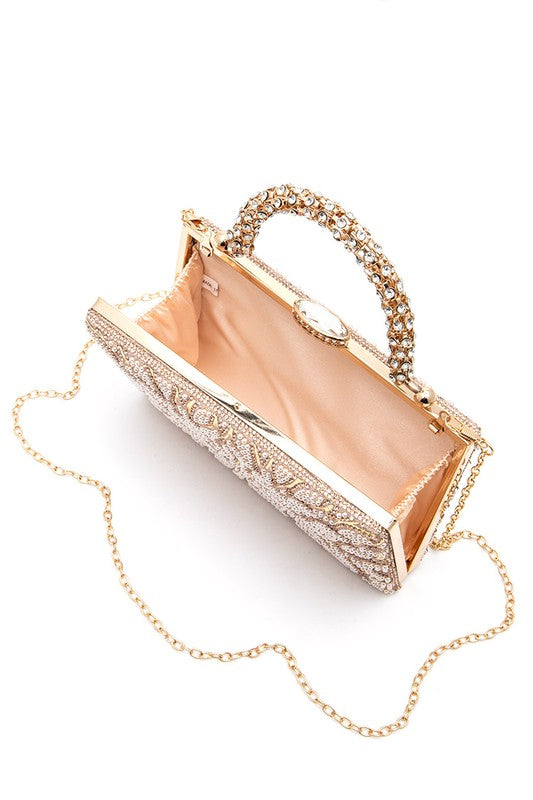 Pearl Studs Rhinestone Handle Flower Box Clutch