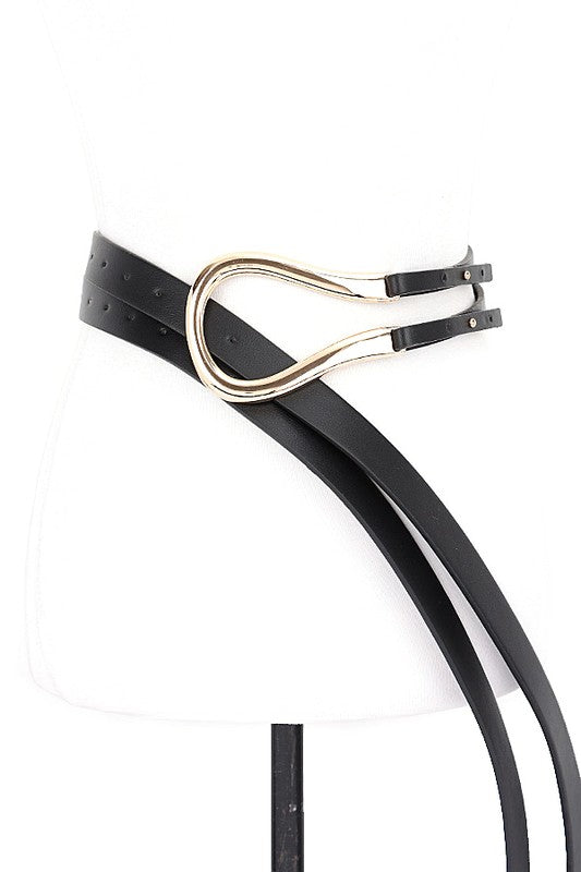 Polished Buckle Faux Leather Belt