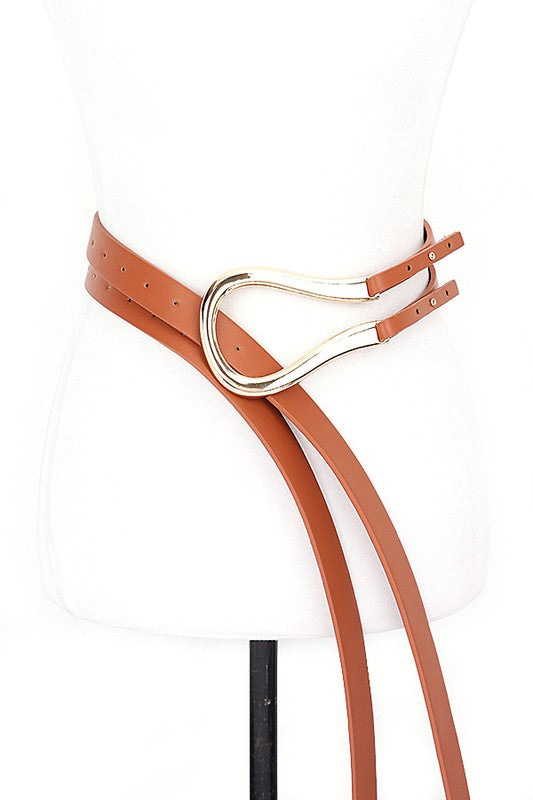 Polished Buckle Faux Leather Belt