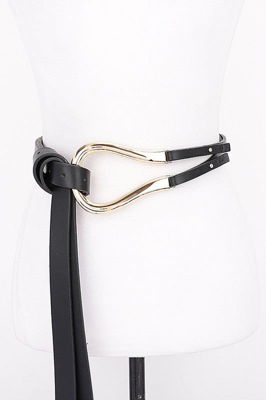 Polished Buckle Faux Leather Belt