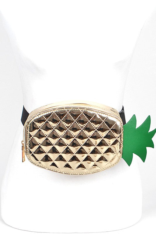 Gold Metallic Pineapple Novelty Belt Bag