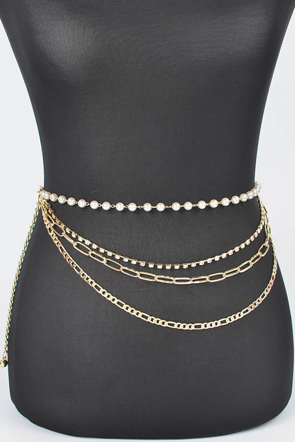 Aang Pearl Layered Chain Statement Belt