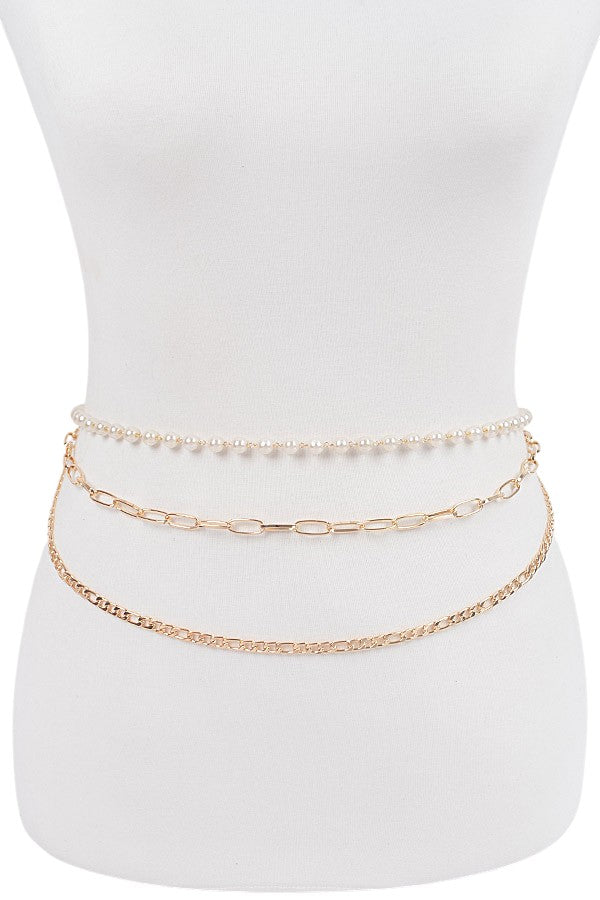 2 Gold Station Pearl Layered Chain Belt