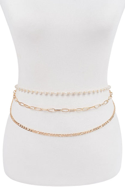 2 Gold Station Pearl Layered Chain Belt