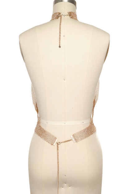 0 Gold or Silver Rhinestone Mesh Statement Body Chain
