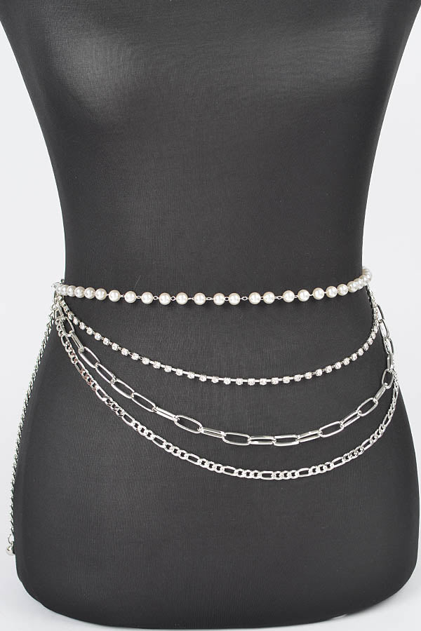 Aang Pearl Layered Chain Statement Belt