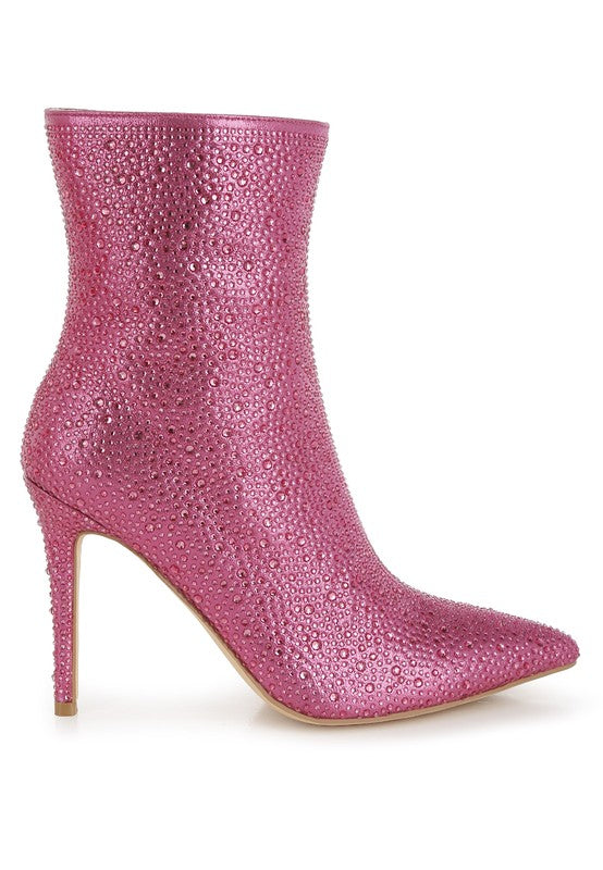 Rhinestones Embellished High Ankle Boots