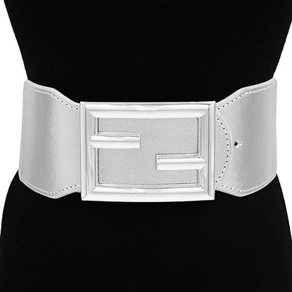 1 Logo Metal Buckle Accented Elastic Statement Belt