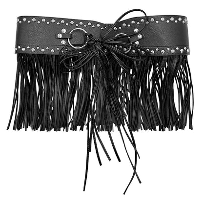 1 Black Short Vegan Leather Fringe Skirt Belt