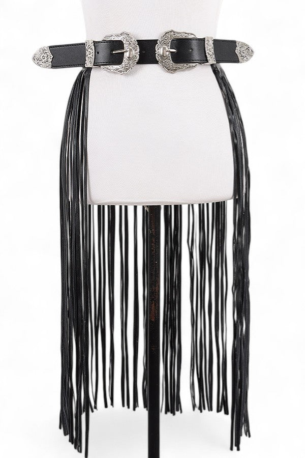 1 Double Buckle Leather Slash Western Skirt Belt